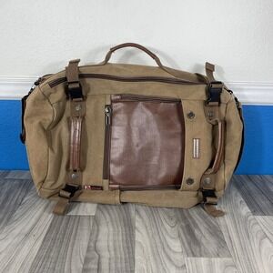 Witzman Convertible Travel Duffel Bag Backpack Messenger Tan Brown Canvas